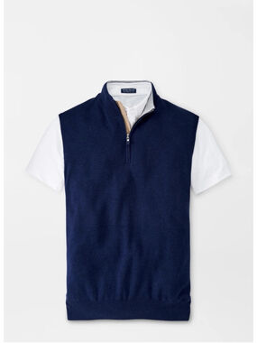 Peter Millar LG Interlock Silk Cotton Cashmere Blend Sweater Vest Navy Golf